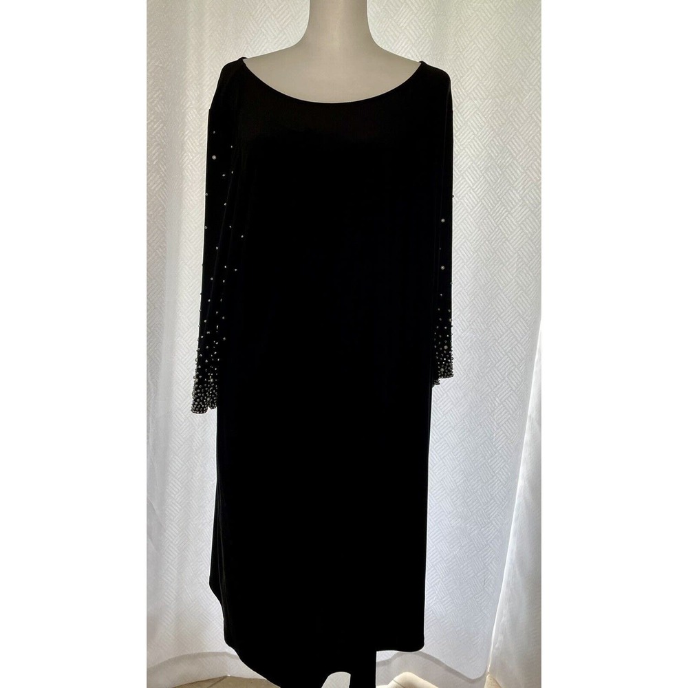 Black - MSK Women's Elegant 3/4 Sleeve Plus Size Dress Beaded Sleeves Size 2X